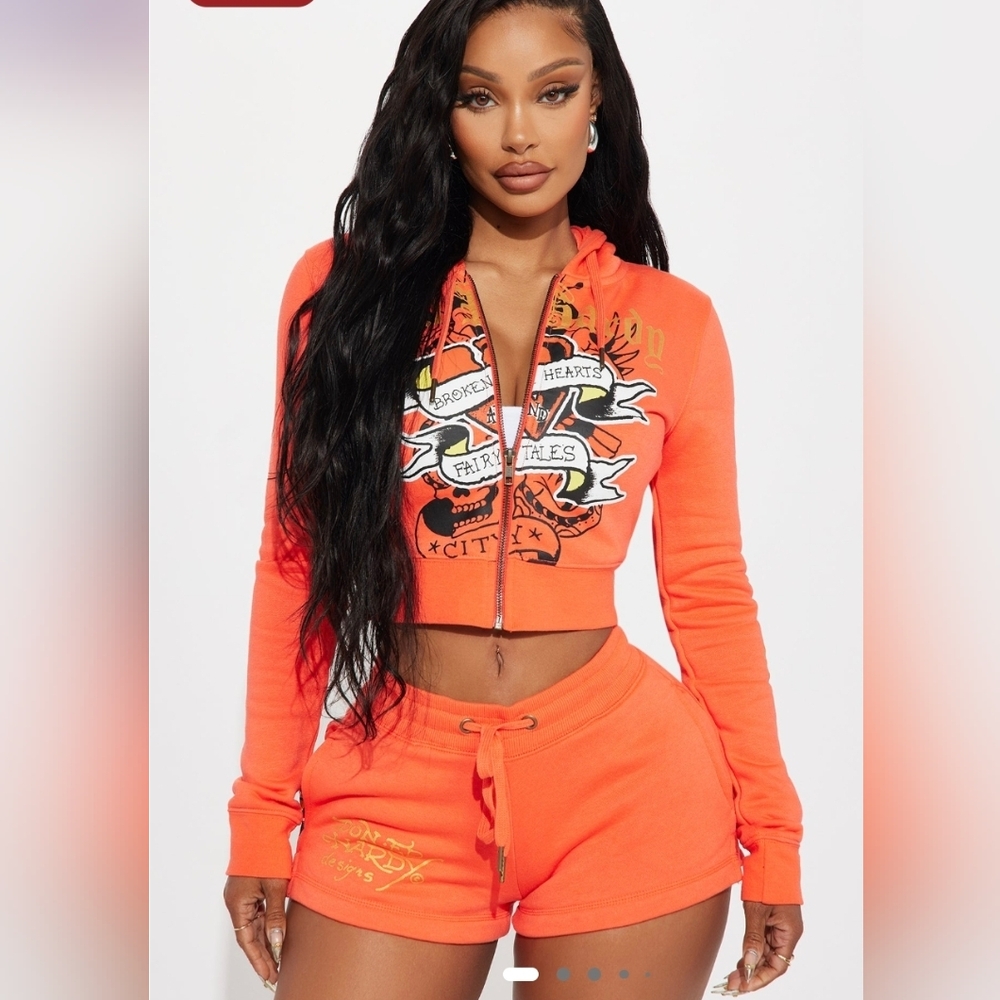 NWT Ed Hardy Heart Tattoo hoodie & shorts set- peach